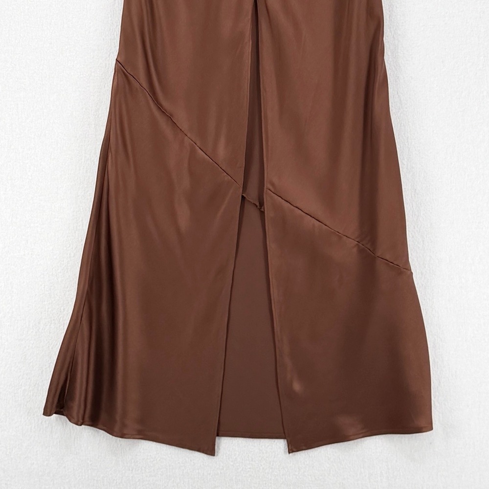 ENZA COSTA Strapless Silk Bias Maxi Dress Women Small Brown Quiet Luxury NEW - Picture 9 of 14